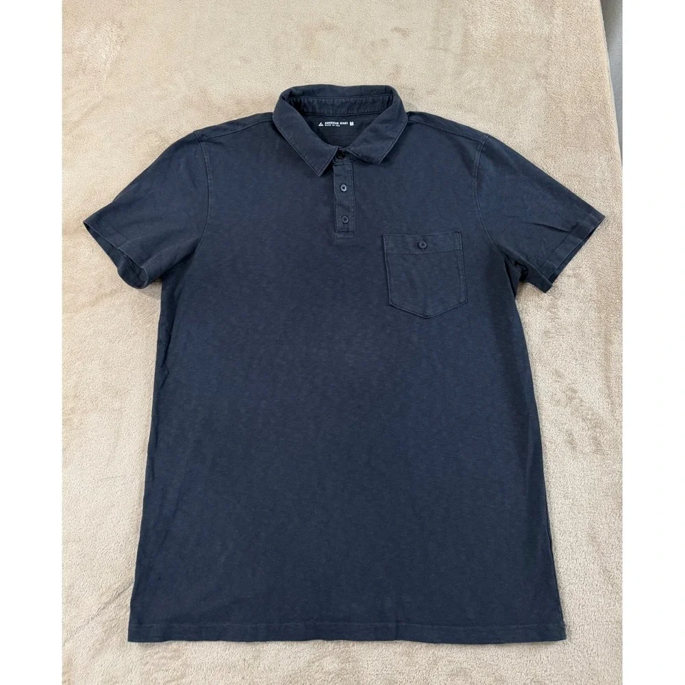 American Giant Polo Shirt Men's Size Medium‎ Black Shorts Sleeve